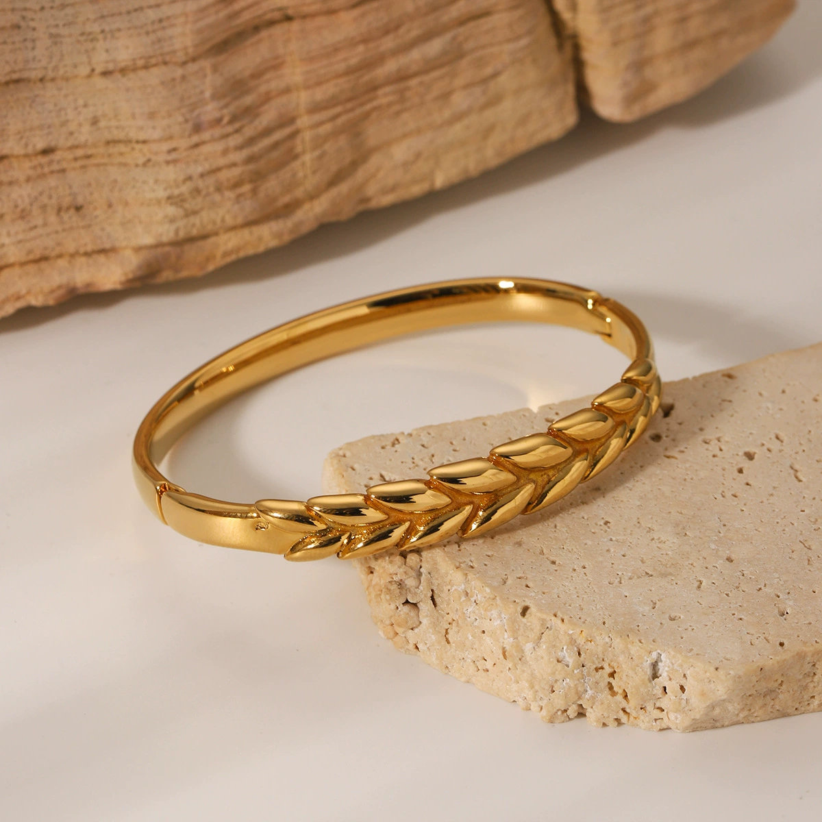 Stainless Steel Wheat Ear Bangle Bracelet - Image 5